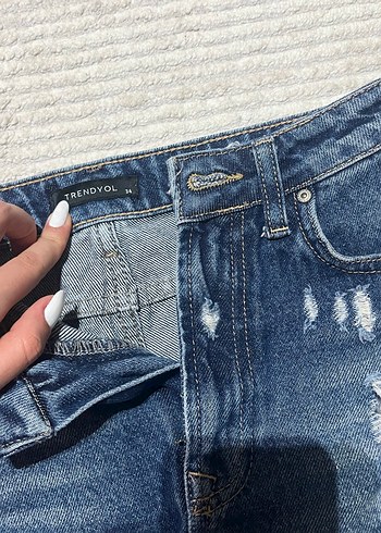 Kadın mavi Mini Denim Şort - Görsel 4