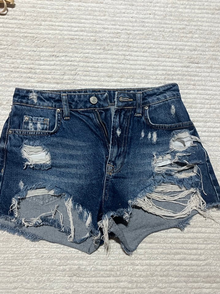 Kadın mavi Mini Denim Şort - Görsel 5