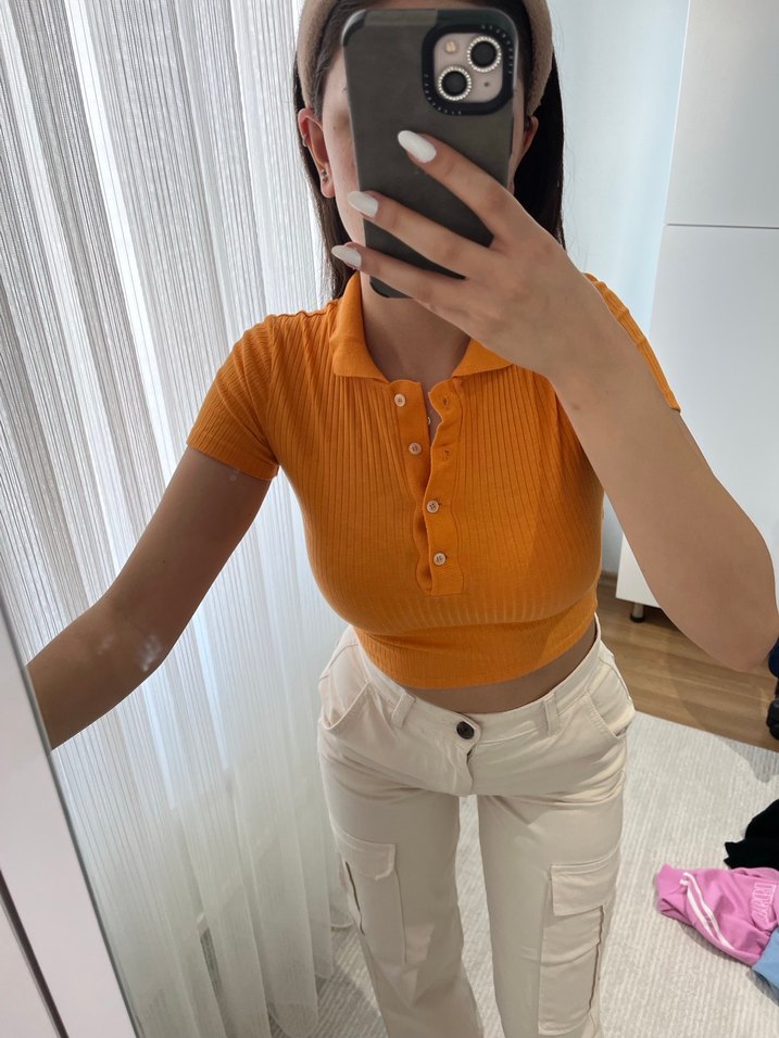 Pull bear Düğmeli Crop Top tişört Kadın - Görsel 2