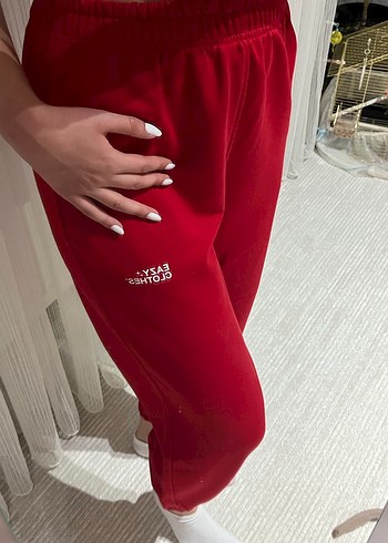 Kırmızı Rahat Kesim Kadın Eşofman Altı - Görsel 2