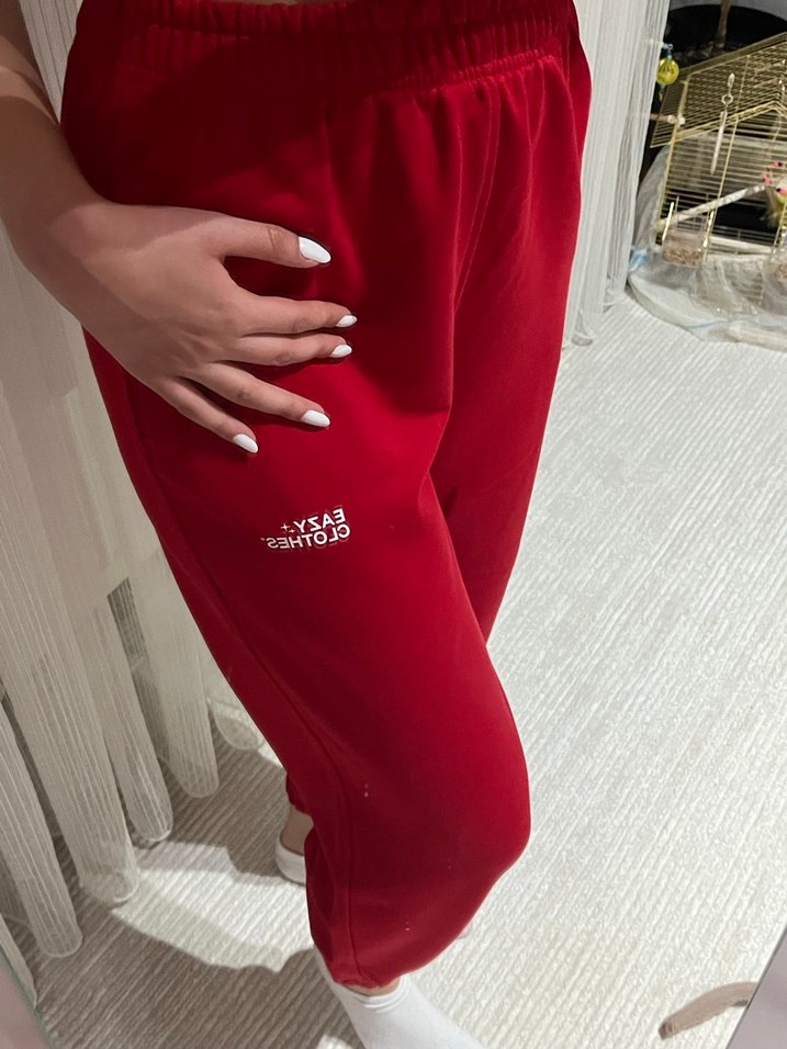 Kırmızı Rahat Kesim Kadın Eşofman Altı - Görsel 2