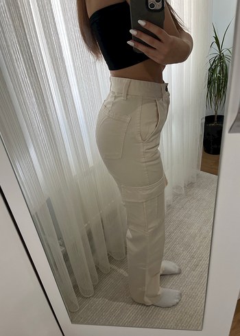Stradivarius Bej krem Kadın kargo Pantolon - Görsel 3