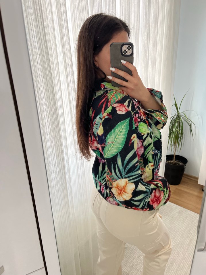 Zara Çiçek Desenli Kısa Kadın kot Ceket - Görsel 2