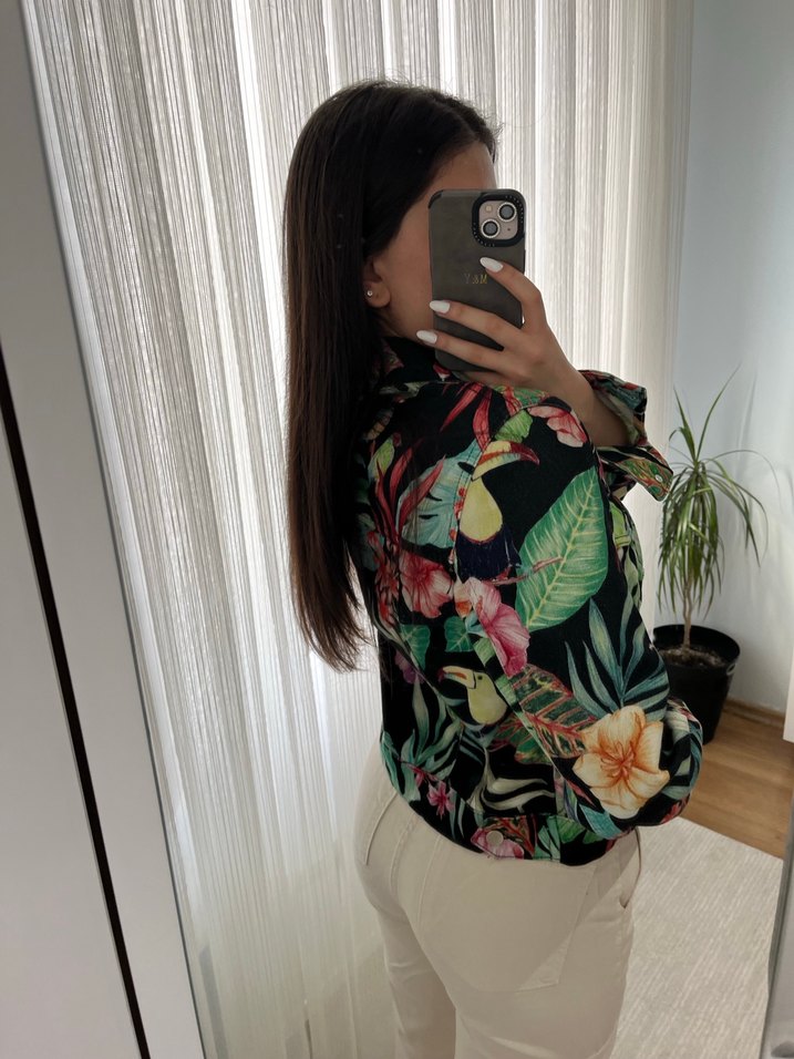 Zara Çiçek Desenli Kısa Kadın kot Ceket - Görsel 3