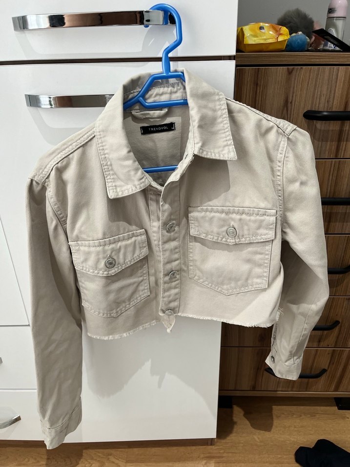 Bej Kadın Denim Ceket Düğmeli Uzun Kollu - Görsel 5