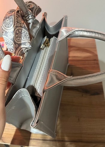 Gri Desenli Deri Bohem Kadın Çanta - Görsel 3