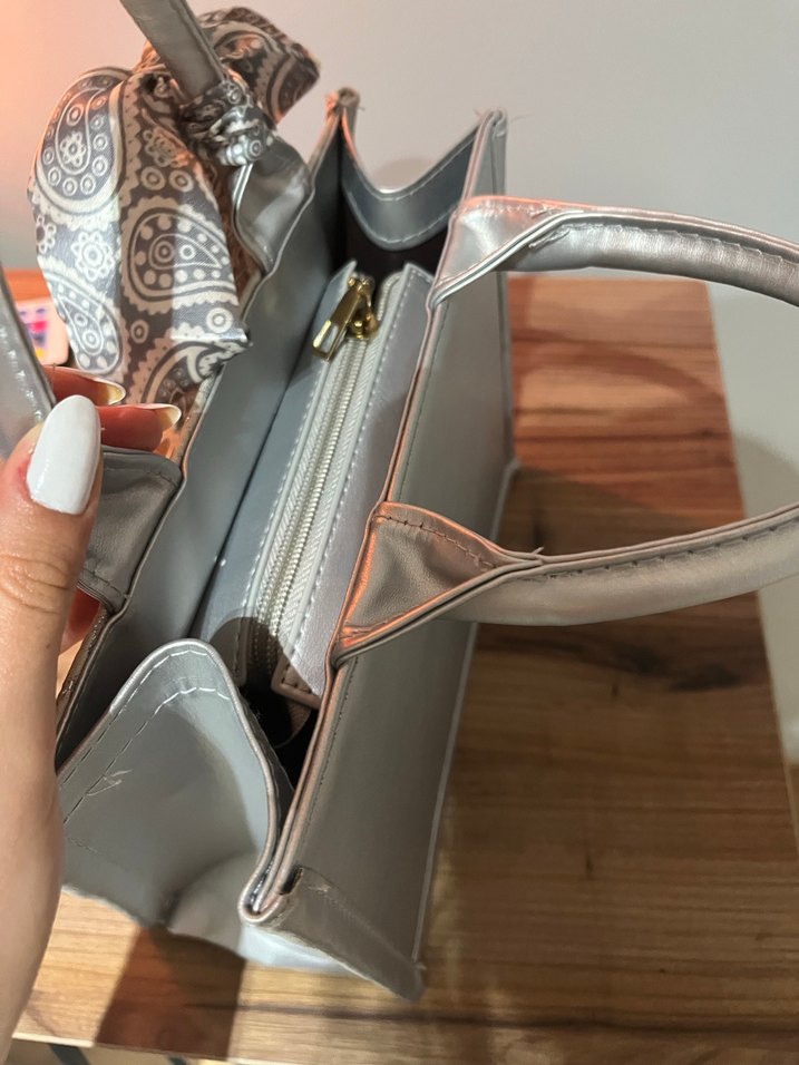 Gri Desenli Deri Bohem Kadın Çanta - Görsel 3