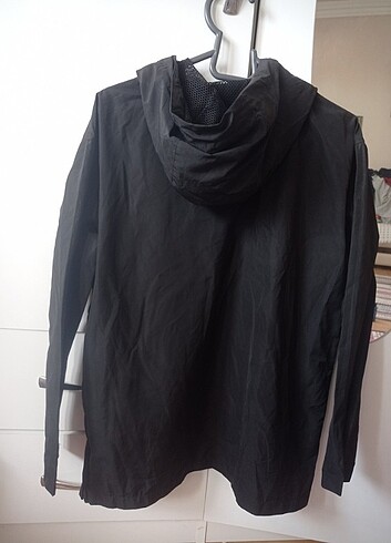 Siyah Paraşüt Kumaş Kanguru Cepli Spor Rüzgarlık XS beden - Görsel 5