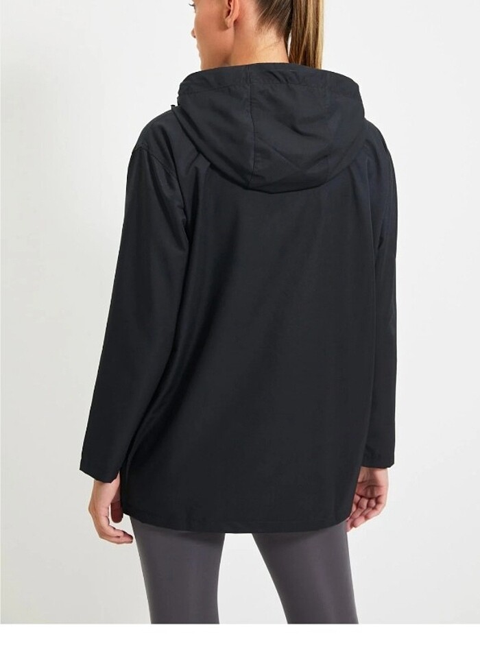 Siyah Paraşüt Kumaş Kanguru Cepli Spor Rüzgarlık XS beden - Görsel 4