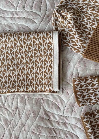 Michael Kors Vizon/Krem  Örgü Kadın Eldiven Atkı Bere - Görsel 3