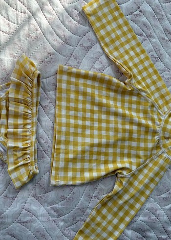 SAND.MOTHER marka 6-12 ay sarı Kareli Fırfırlı kız Bebek mayosu - Görsel 2