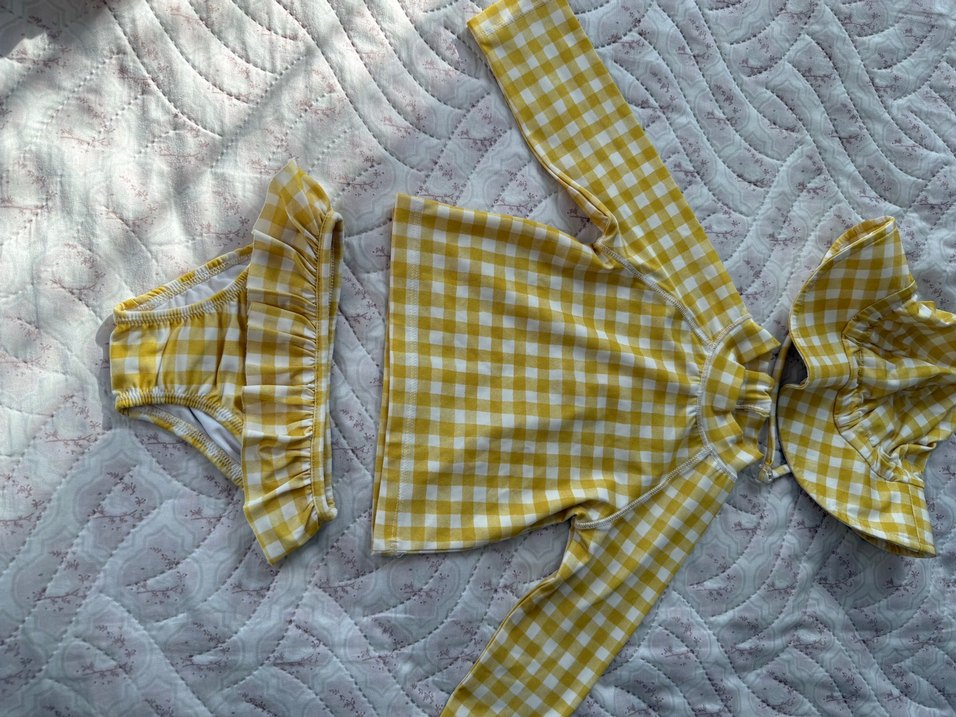 SAND.MOTHER marka 6-12 ay sarı Kareli Fırfırlı kız Bebek mayosu - Görsel 2