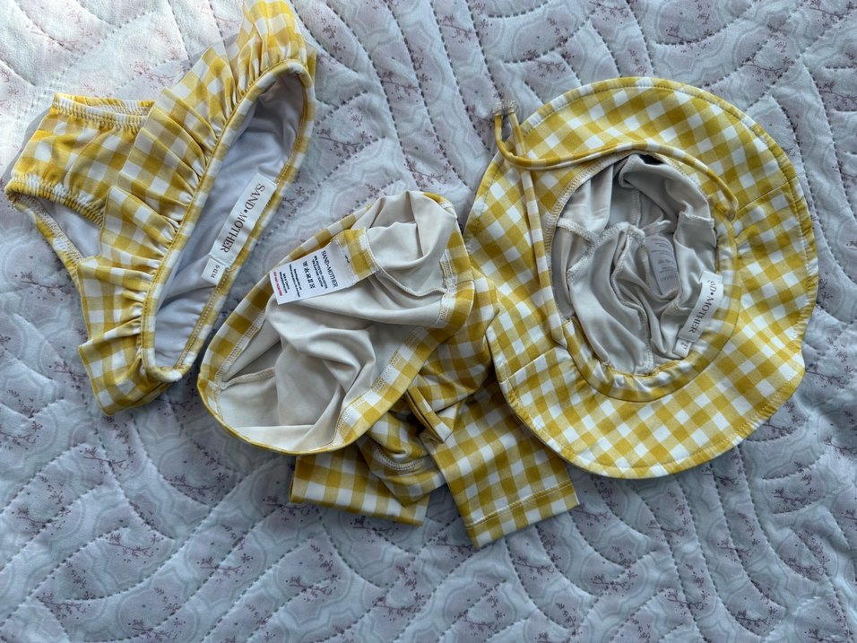 SAND.MOTHER marka 6-12 ay sarı Kareli Fırfırlı kız Bebek mayosu - Görsel 5