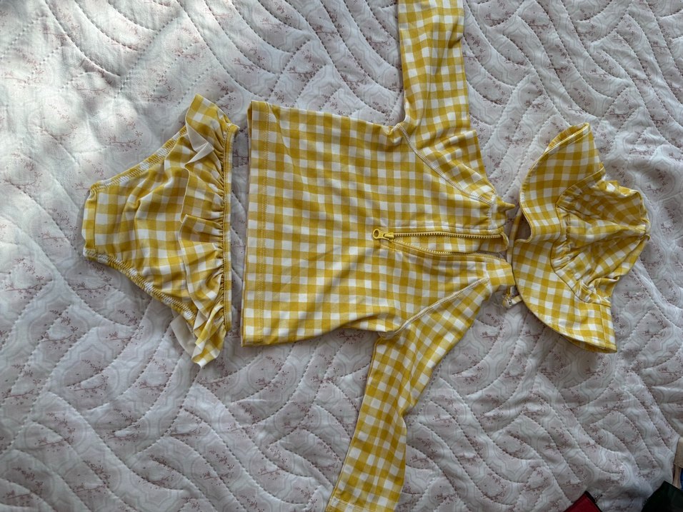 SAND.MOTHER marka 6-12 ay sarı Kareli Fırfırlı kız Bebek mayosu - Görsel 3