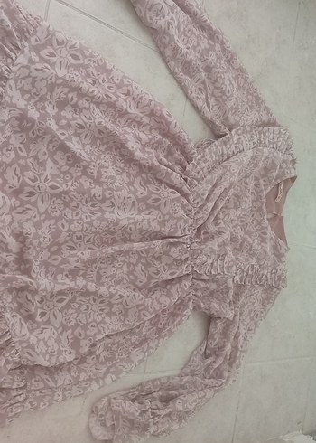 44 Beden pembe beyaz geçişli kolu Uzun tunik