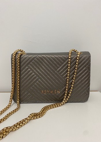 BEYMEN Zincir Detaylı Gri Deri Çanta - Görsel 2