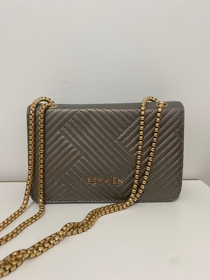 BEYMEN Zincir Detaylı Gri Deri Çanta - Görsel 2