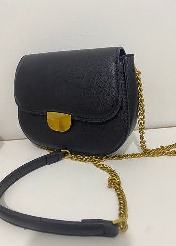 Zincir Detaylı Siyah Deri Kadın Çanta - Görsel 2