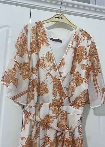 Bej Bohem V Yaka Uzun Günlük Elbise - Görsel 2