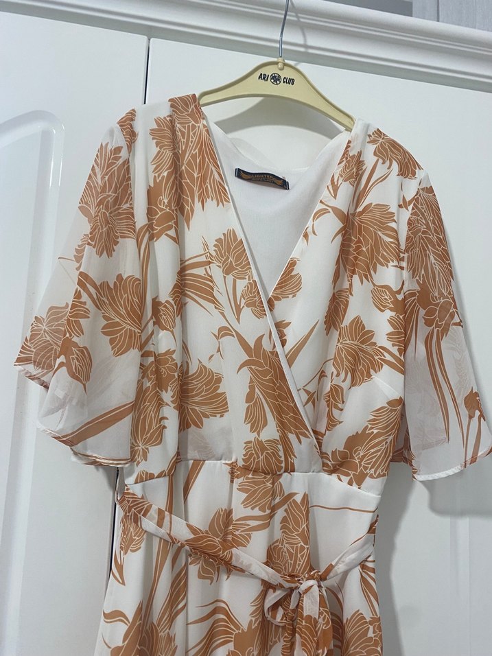 Bej Bohem V Yaka Uzun Günlük Elbise - Görsel 2