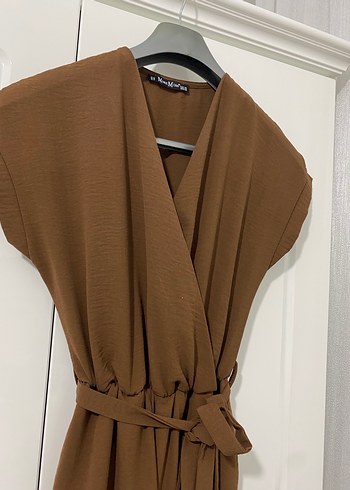 Kahverengi Kemerli Uzun Kadın Elbise - Görsel 2