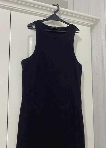 Siyah Yüksek Yakalı Uzun Kadın Elbise - Görsel 2