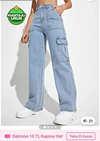 Kadın Açık Mavi Bol Kesim Midi Denim Pantolon