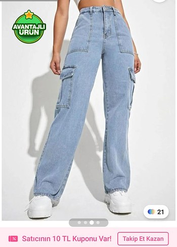 Diğer Kadın Açık Mavi Bol Kesim Midi Denim Pantolon