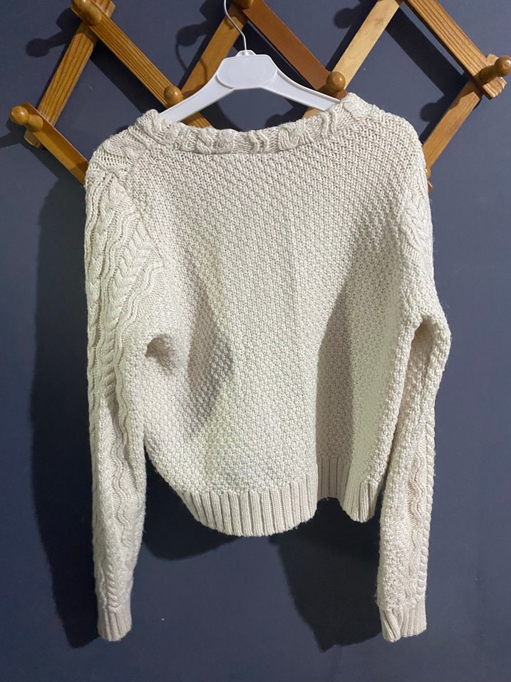 Örgü Beyaz Mini Kadın Kazak - Görsel 2