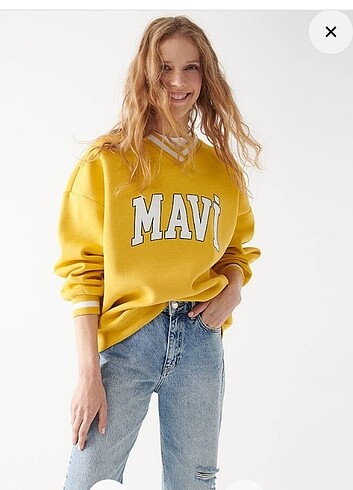 Mavi Logo Baskılı Sarı Sweatshirt 