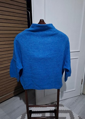 Kadın Mavi Boğazlı Triko Kazak - Görsel 3