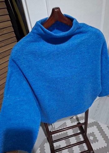 Kadın Mavi Boğazlı Triko Kazak - Görsel 2