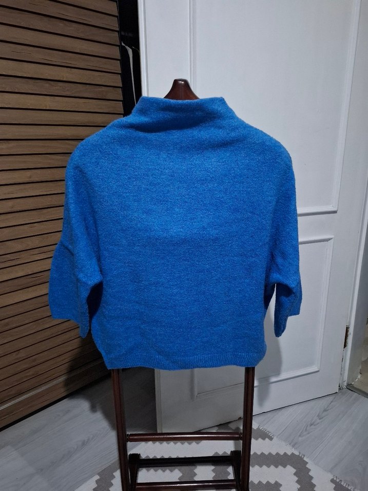 Kadın Mavi Boğazlı Triko Kazak - Görsel 3