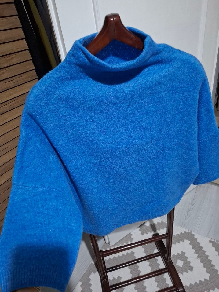 Kadın Mavi Boğazlı Triko Kazak - Görsel 2