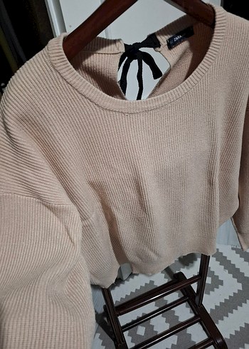 Bej Örgü Kadın Triko Kazak - Görsel 2
