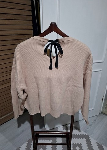 Bej Örgü Kadın Triko Kazak - Görsel 3