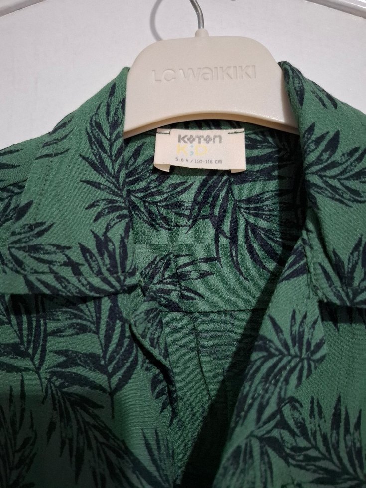 Yeşil Yaprak Desenli Erkek Kısa Kollu Gömlek - Görsel 2