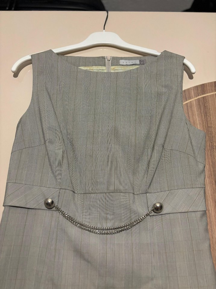 Gri  Desenli Kemerli Elbise - Görsel 2