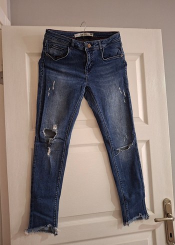 Kadın Mavi Denim Yırtık Jean