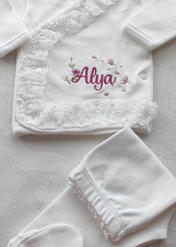 Nakışlı Dantel Detaylı Bebek Hastane Kıyafeti - Görsel 7
