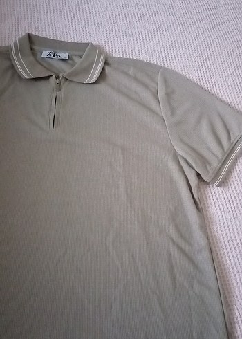 Bej Keten Erkek zara Yaka Tişört