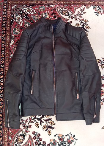 unisex Siyah Deri Biker Ceket