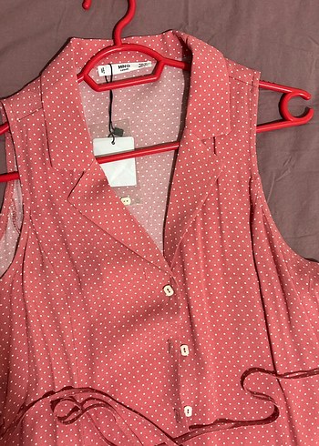 Düğmeli Pembe Puantiyeli elbise