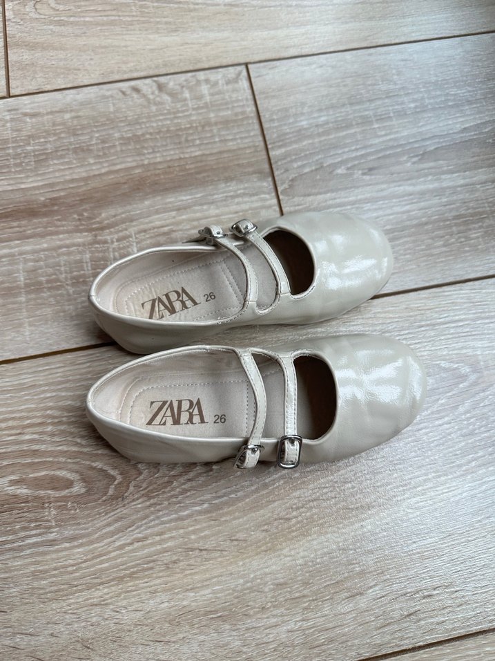 Zara 26 Bej Kız Çocuk Tokalı Babet Ayakkabı - Görsel 2