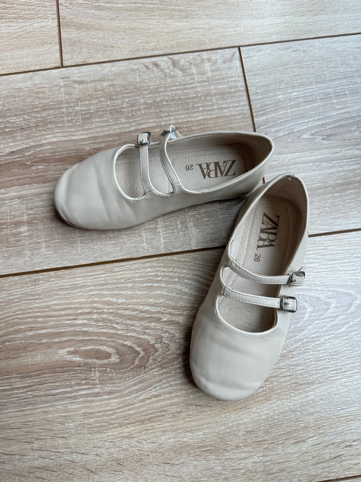 Zara 26 Bej Kız Çocuk Tokalı Babet Ayakkabı - Görsel 5