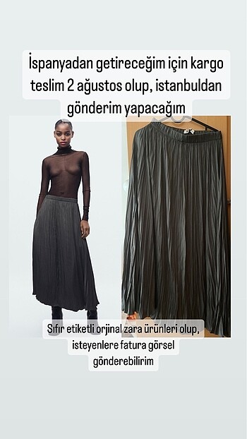 Zara XS-S ZW COLLECTION PİLİLİ SATEN ETEK