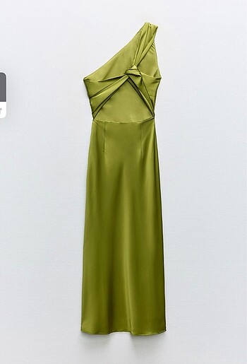 xs Beden yeşil Renk ZARA XS/34 ASİMETRİK SATEN ELBİSE