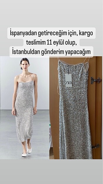 ZARA S/36 ZW COLLEC.PULLU SLIP ELBİSE