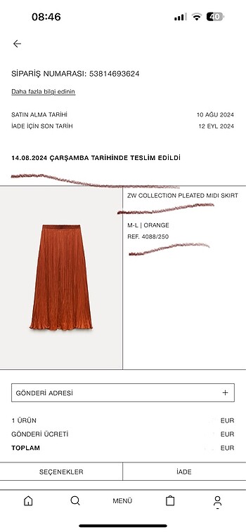 Zara ZARA XS-S KİREMİT ETEK