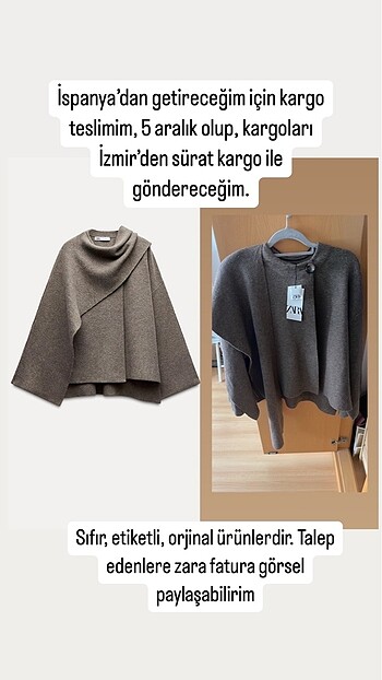 ZARA S-M PELERİNLİ KISA KABAN